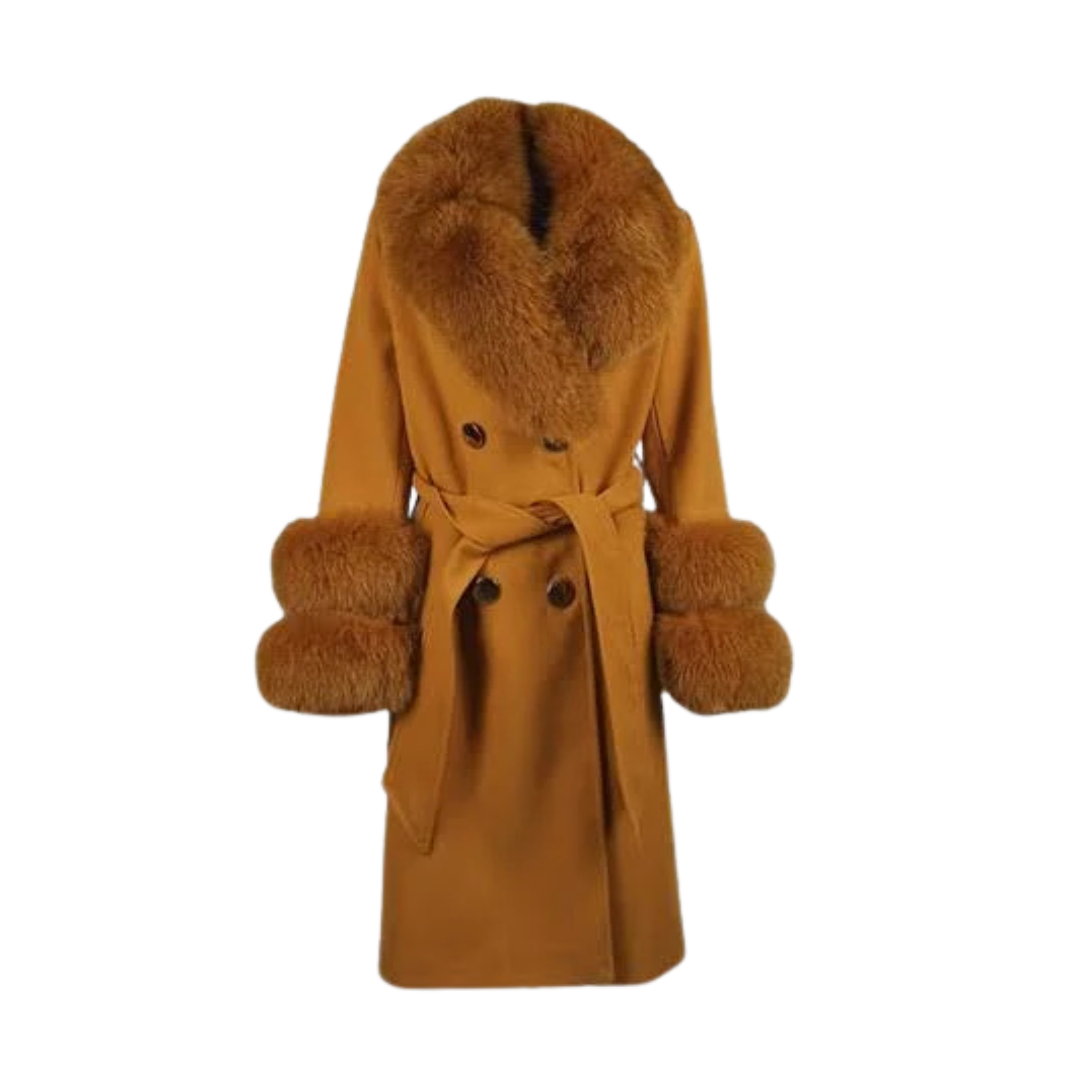 Brown Wool Coat with Fox Trim