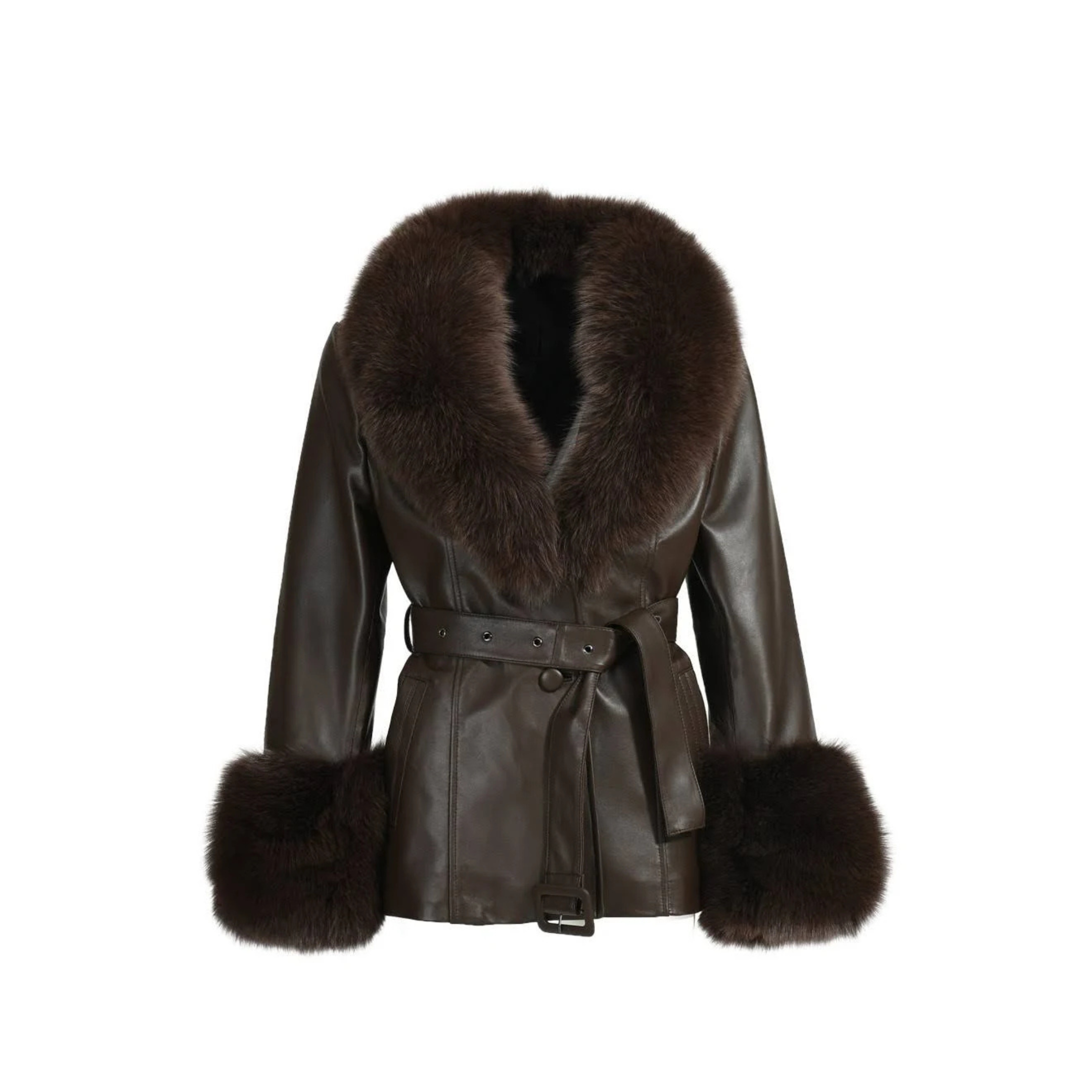 Ladies Genuine Leather Coat With Fur Winter Fashion Jacket