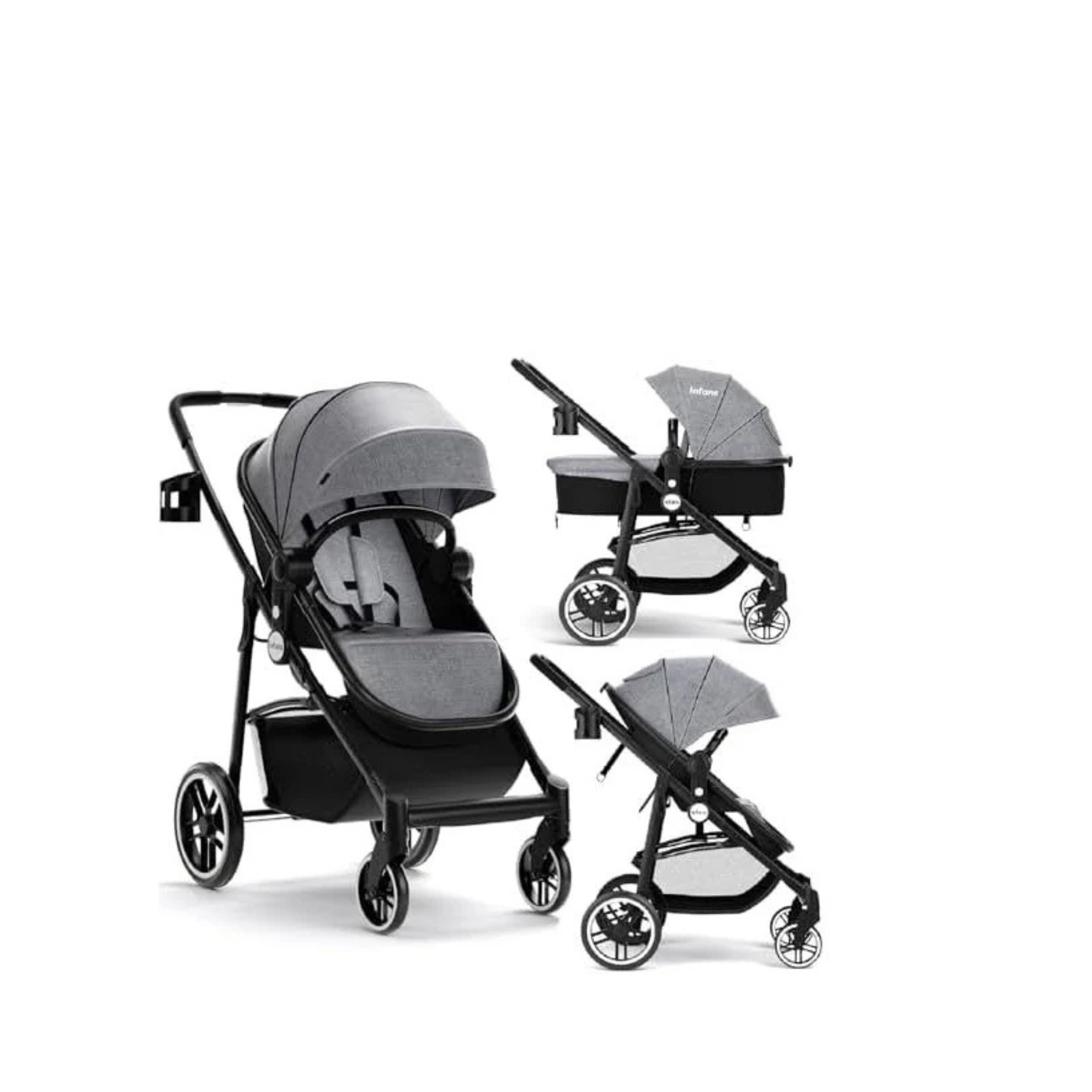 INFANS 2 In 1 Baby Stroller, High Landscape Infant Stroller & Reversible Bassinet Pram, Foldable Pushchair With Adjustable Canopy, Cup Holder, Storage
