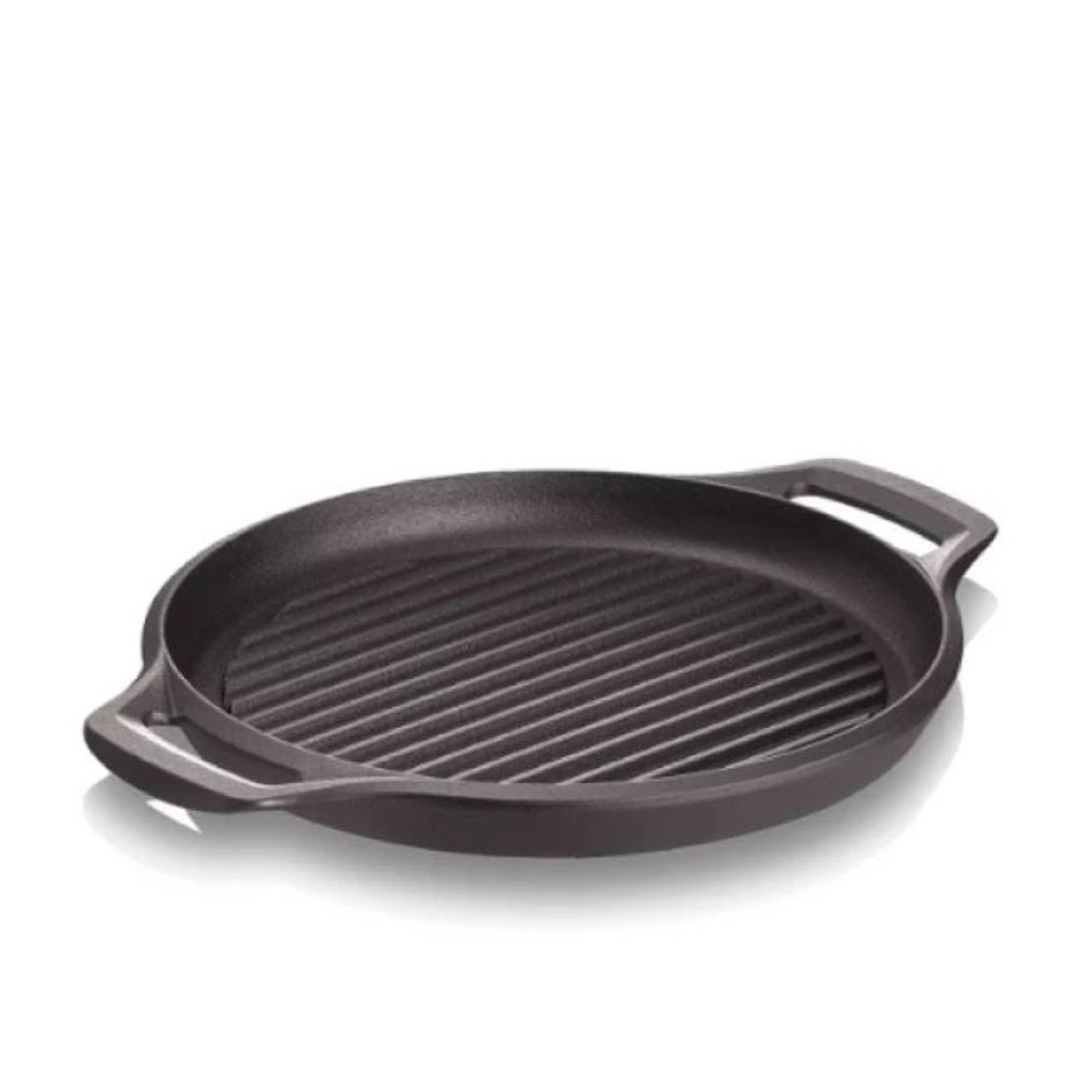 28cm Ribbed Cast Iron Frying Pan Skillet Coating Steak Sizzle Platter