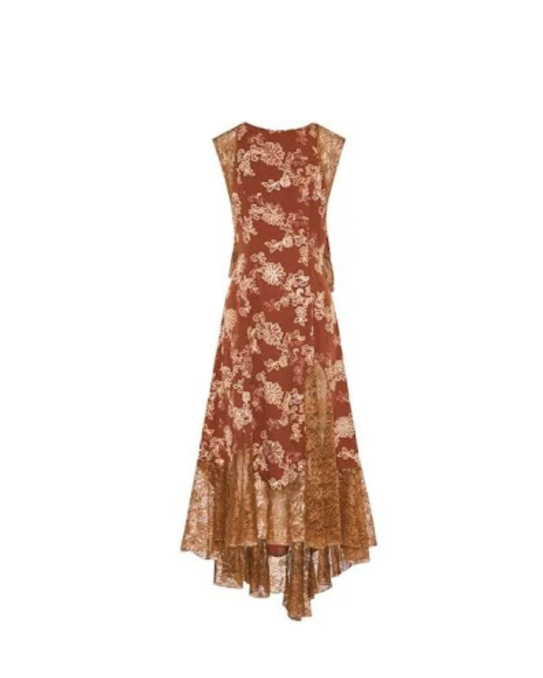 Brown floral embroidered slitted asymmetric dress