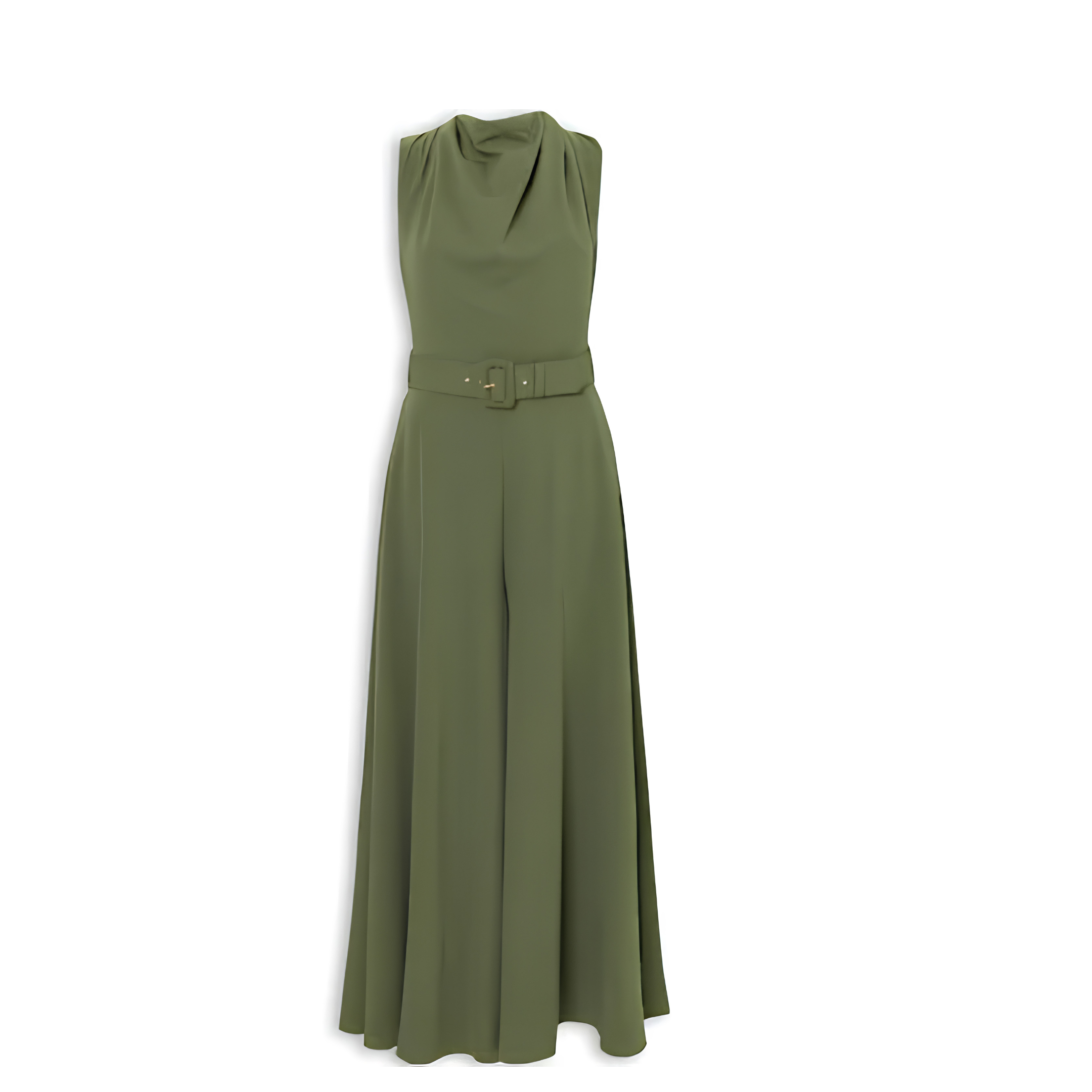 Olive Green Cowlneck Belted Jumpsuit