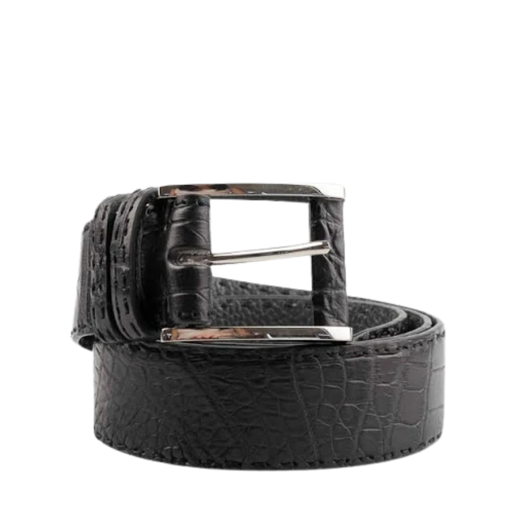 Kiton Black Leather Crocodile Belt