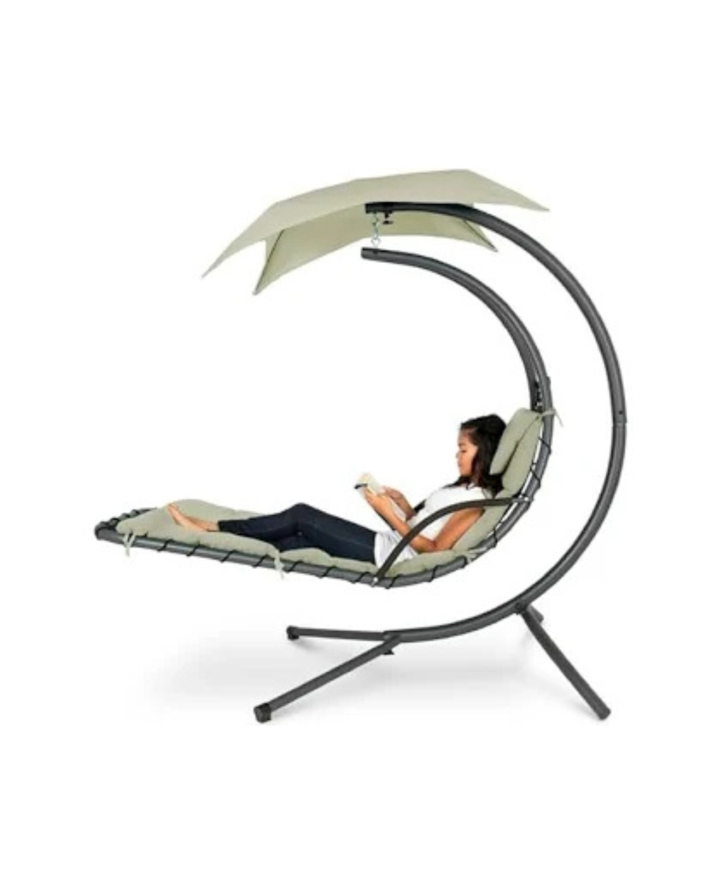 Best Choice Products Outdoor Hanging Curved Steel Chaise Lounge Chair Swing Built-in