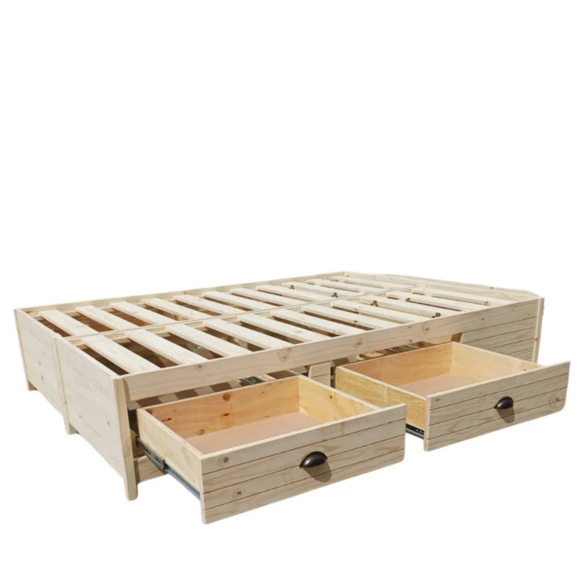 Queen Storage Bed Base with drawers - Queen - Standard Length - Natural Sanded Pine