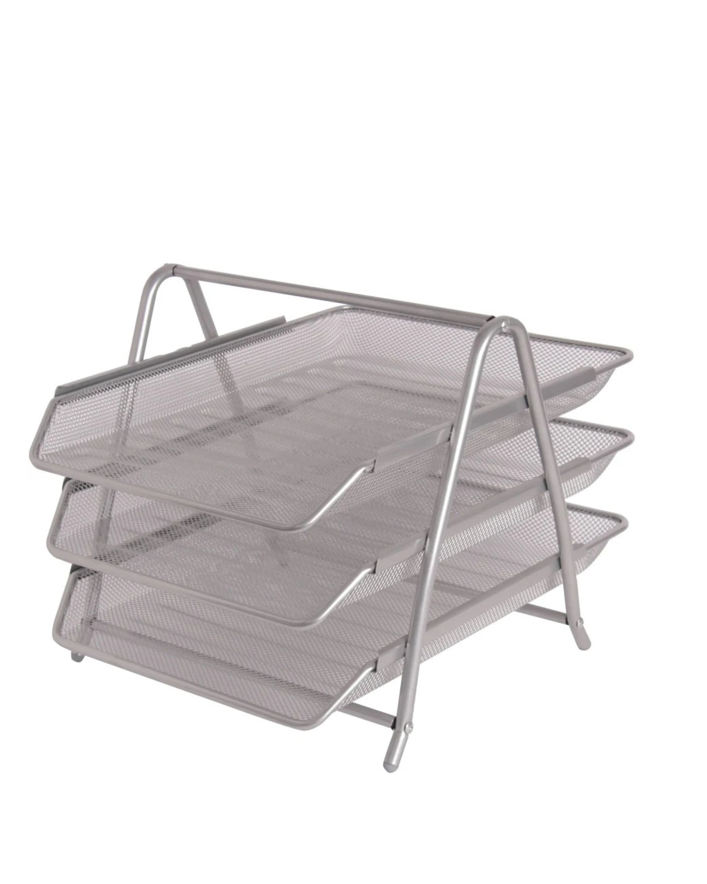 Mesh Steel Desk Range - Letter Tray 3-Tier - Silver