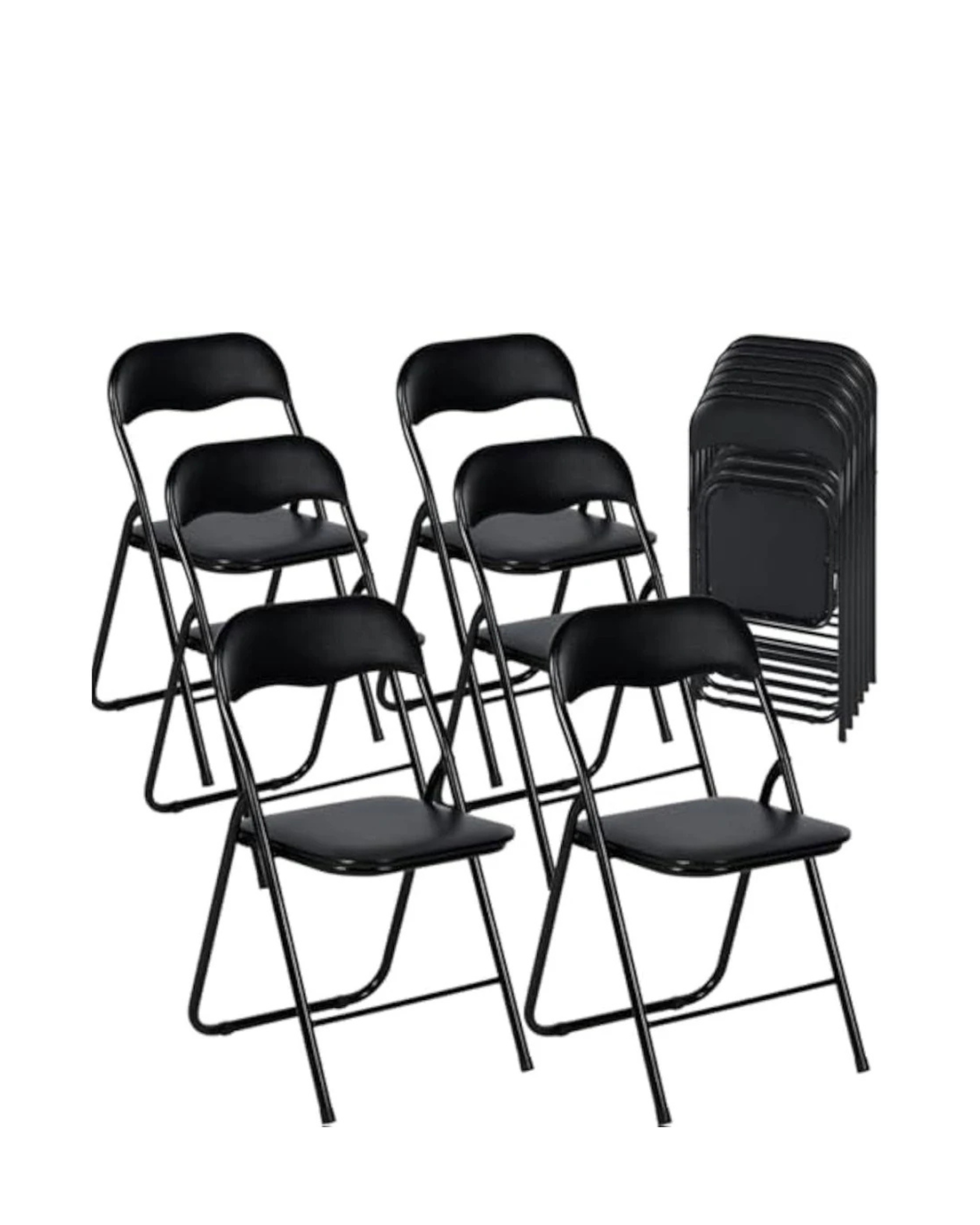 Furniturer Folding Chairs Set of 6 with PVC Padded Seats and Steel Frame, Modern Foldable Chairs