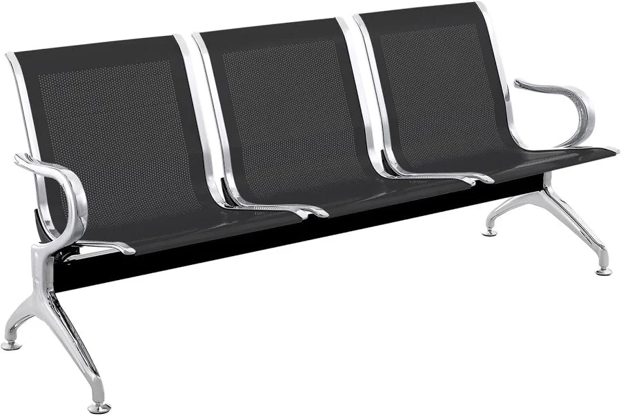 Waiting room bench chair with 3 black ergonomic seats